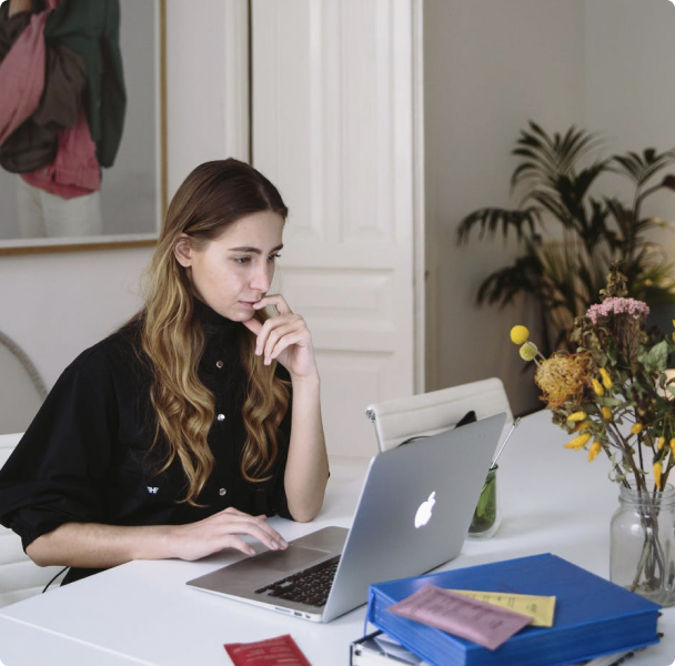 A woman working on her PC